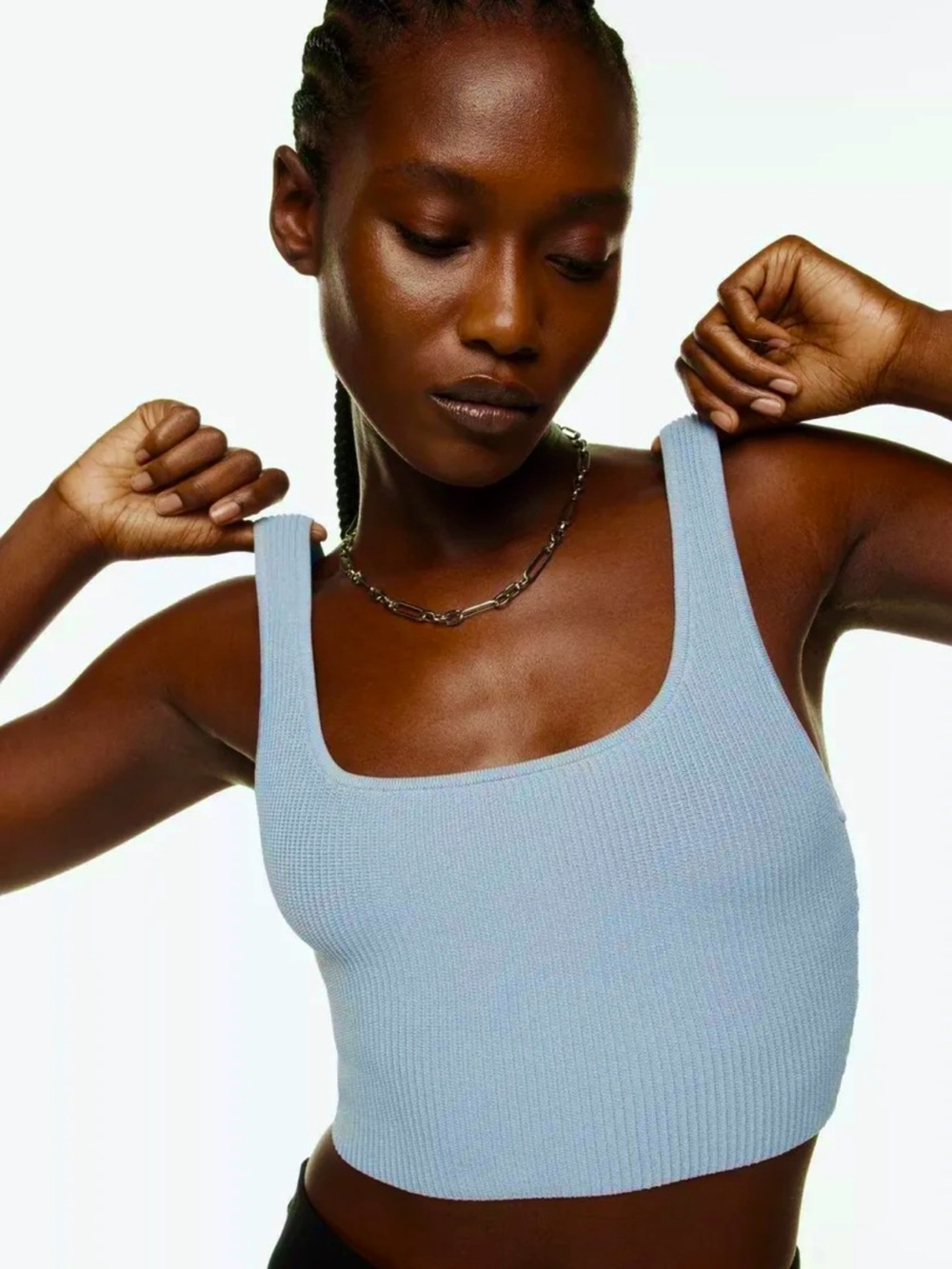 Aritzia Babaton Sculpt Knit Squareneck Cropped Tank in Blue